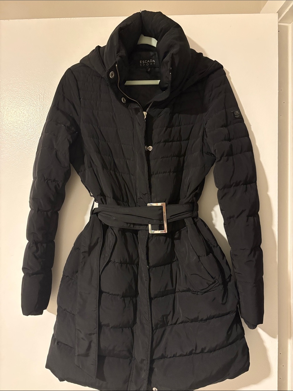 Escada Black Quilted Belted Puffer Coat